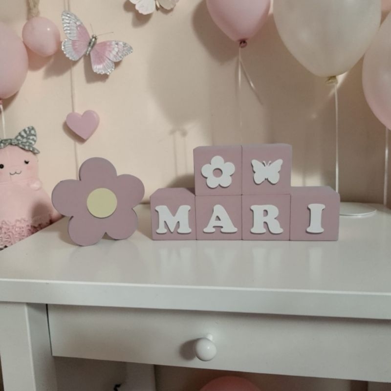 Decoração cubos com nome Rose decoração infantil mdf adorno enfeite de mdf