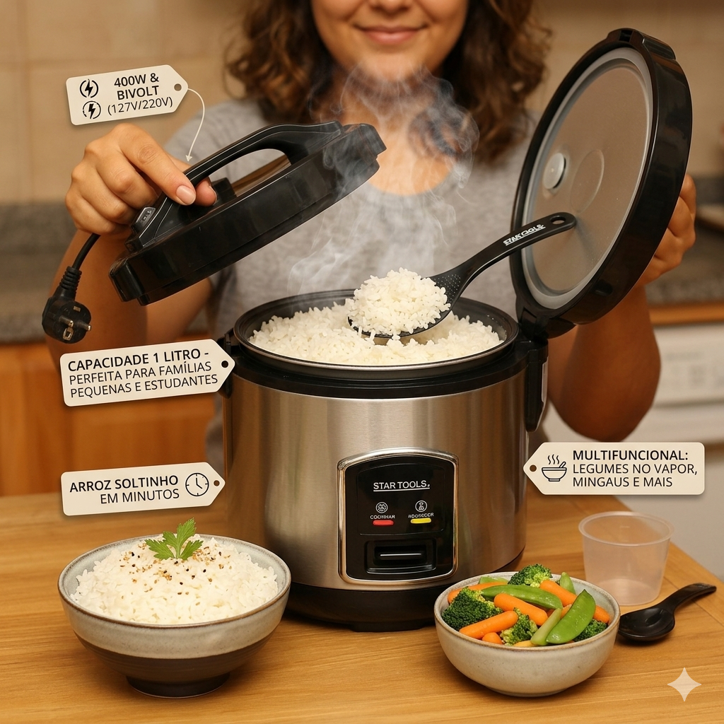 Startools Panela de Arroz Elétrica 1 Litro ou 127V 220V - Preta 5 Xícaras