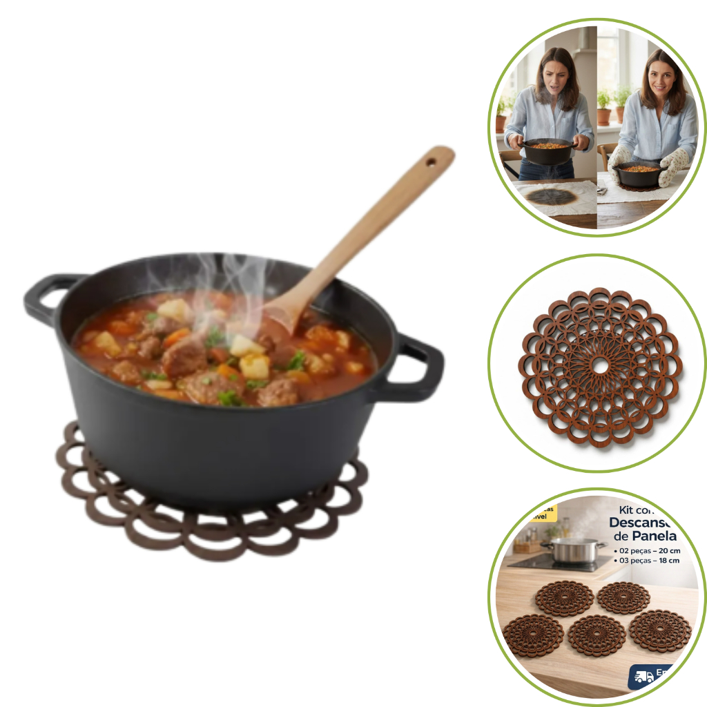 Kit 5 Suporte Descanso Apoio Panela Prato Quent Proteção Mdf Mandala Floral