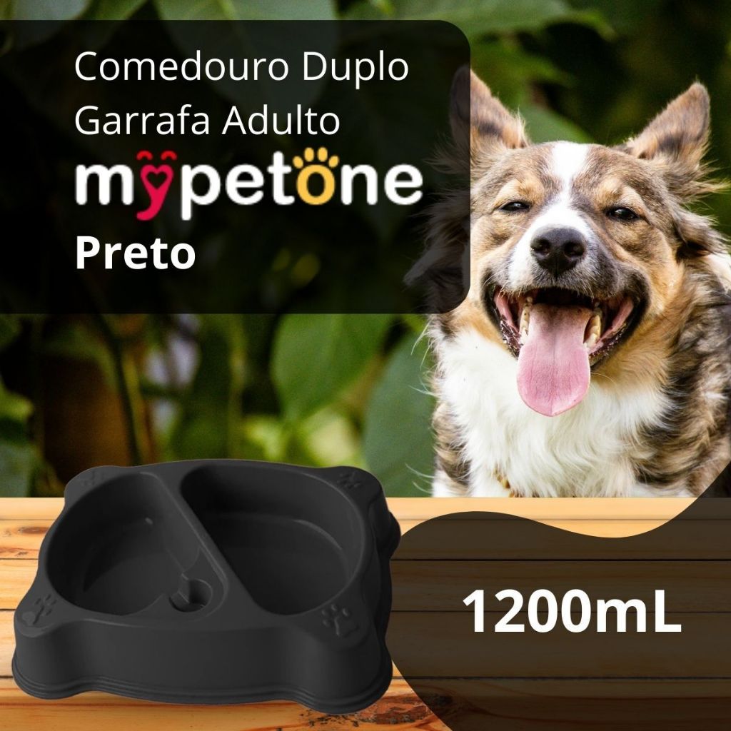 Comedouro Bebedouro Duplo Automático 1200ml Mypetone Preto Para Cachorro e Gato