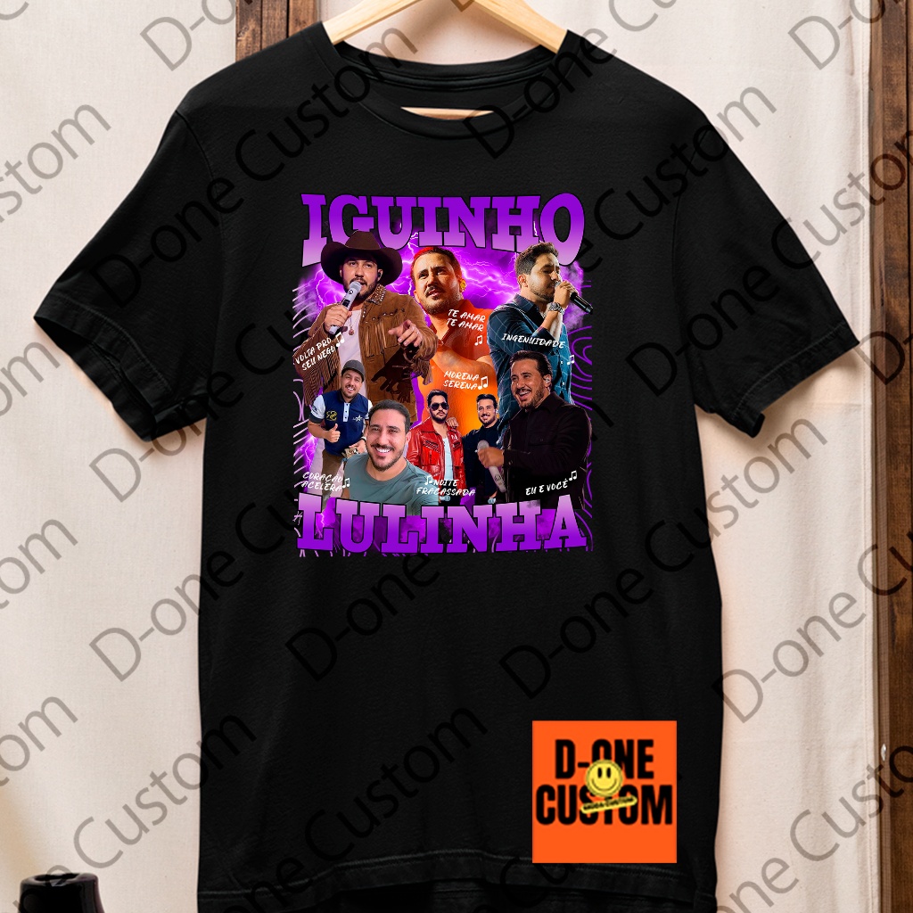 Camisa Camiseta Iguinho e Lulinha Estampa Colorida Roxa Musicas Estampada Fotos Dupla Sertaneja