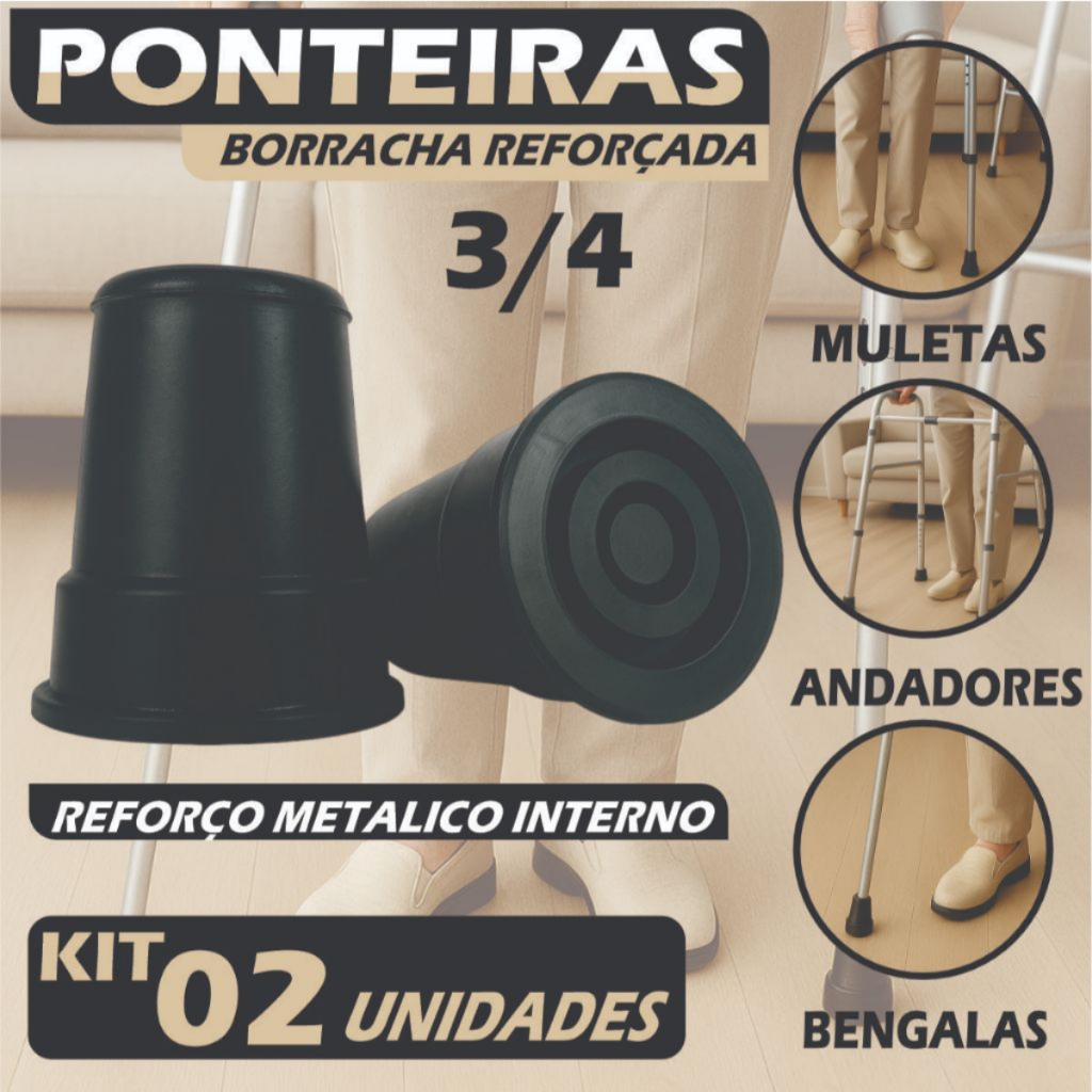 Par de Ponteira Pé 3/4 Para Bengala Muleta Andador em Oferta na Shopee