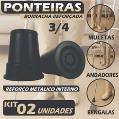 Par de Ponteira Pé 3/4 Para Bengala Muleta Andador