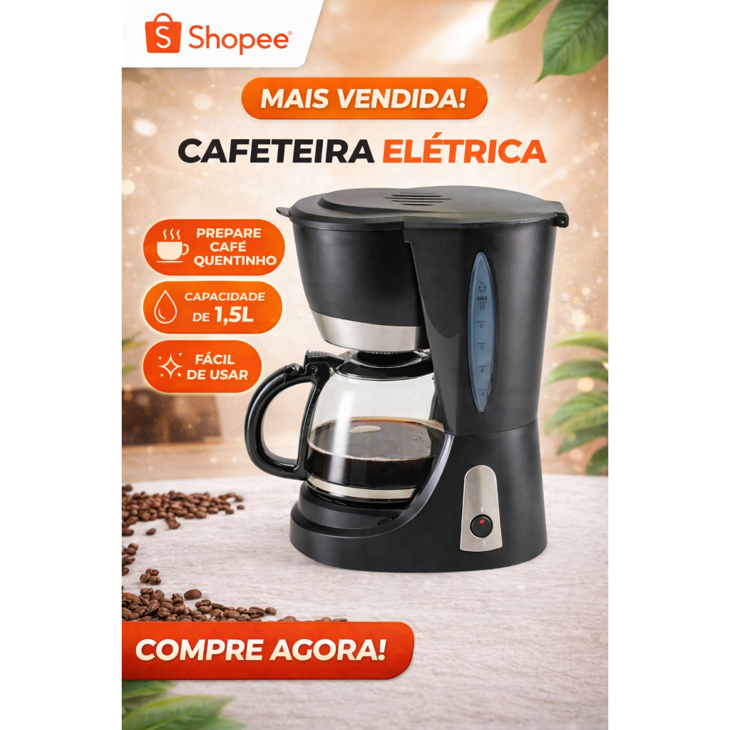 ☕ Cafeteira Elétrica 30 Xícaras 127V Preta Automática com Filtro Permanente Café Rápido e Prático