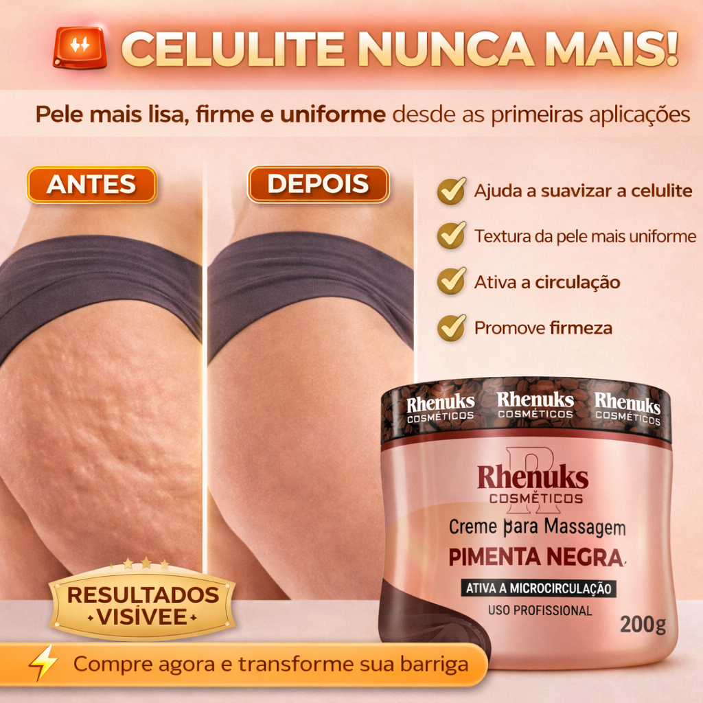 Gel Pimenta Negra Para Celulite Redutor de Medidas Creme Termoativo Pele Lisa e Firme Ativa Circulação e Modela