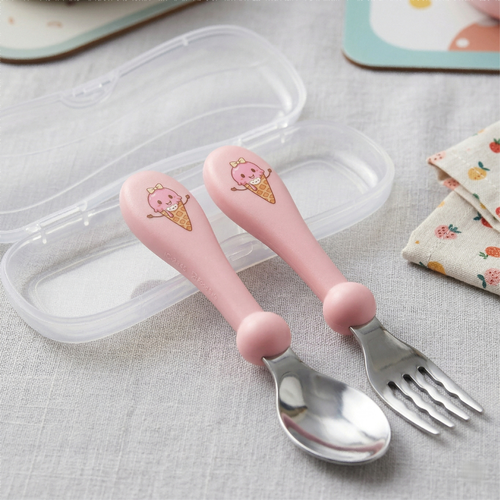 Kit Talheres Infantil LUWAVE - Colher e Garfo Inox com Estojo
