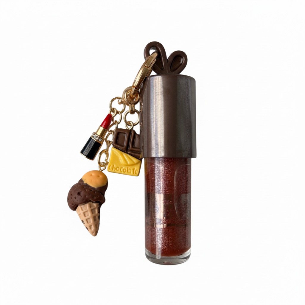 Lip Gloss Chocolate Chaveiro Lábios Hidratados Amarronzado Gliter