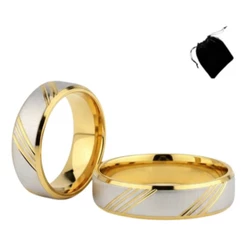 Par De Alianças Casamento Noivado Dourado Com Prata Banhadas a Ouro Aço Inoxidável Luxo Novidade