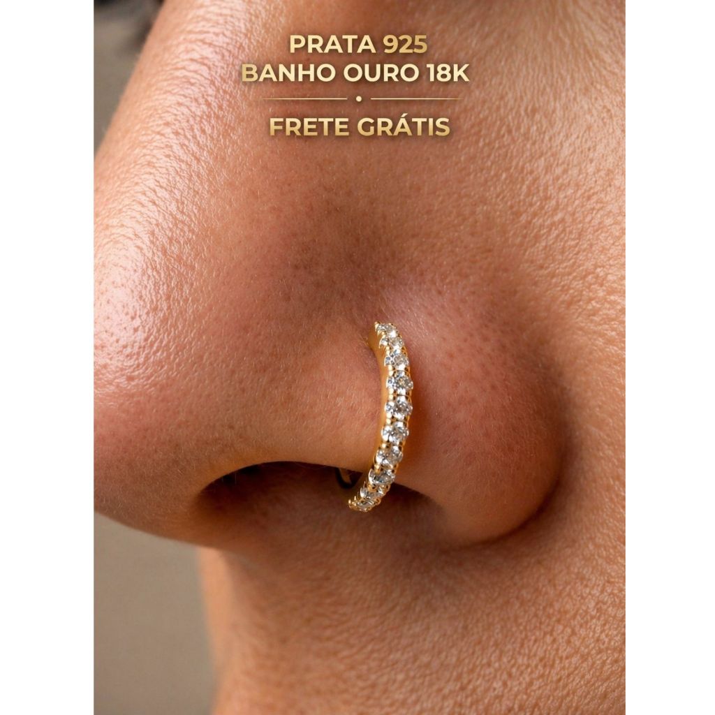 Piercing Argola Cravejada Prata 925 7mm Banhado Ouro 18K