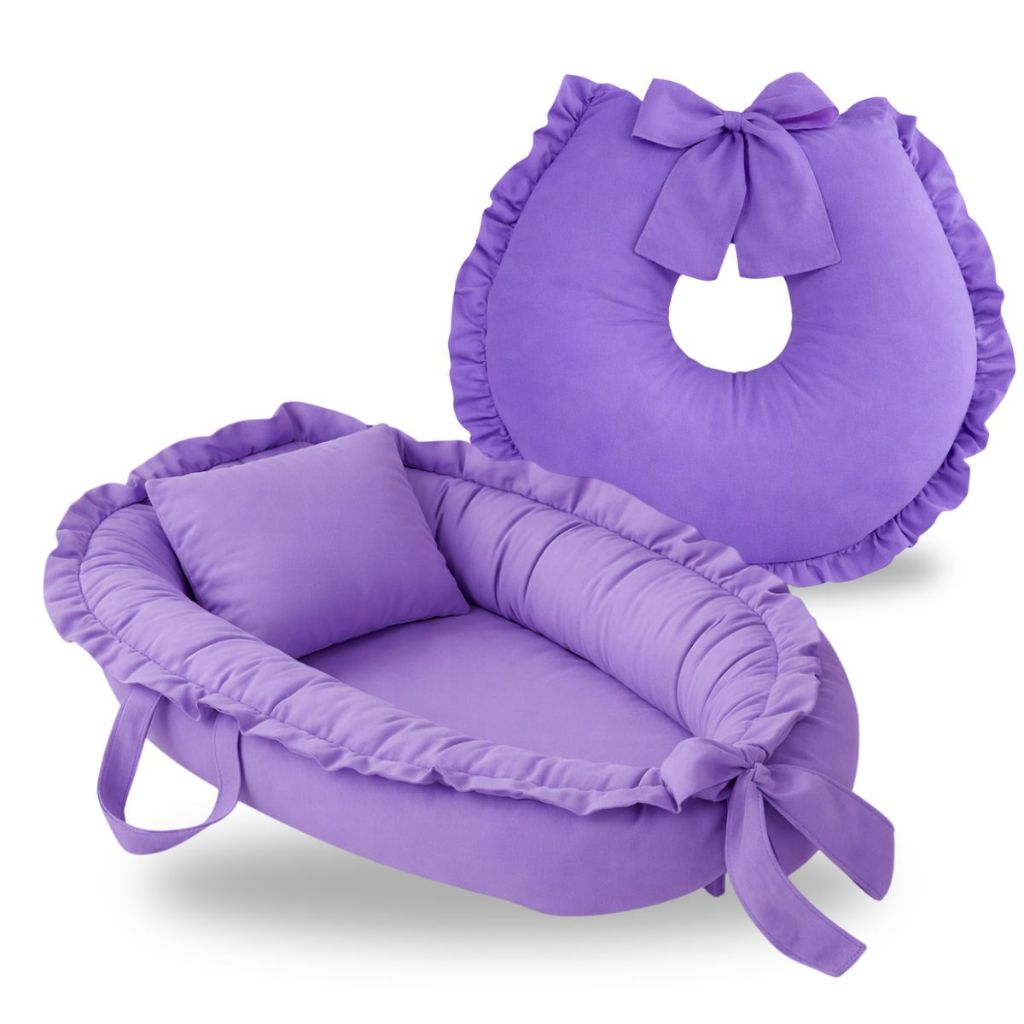 Ninho Redutor de Berço com Almofada Amamentação 2 Peças Enxoval Quarto Bebê Menina Menino Roxo Lilás em Oferta na Shopee