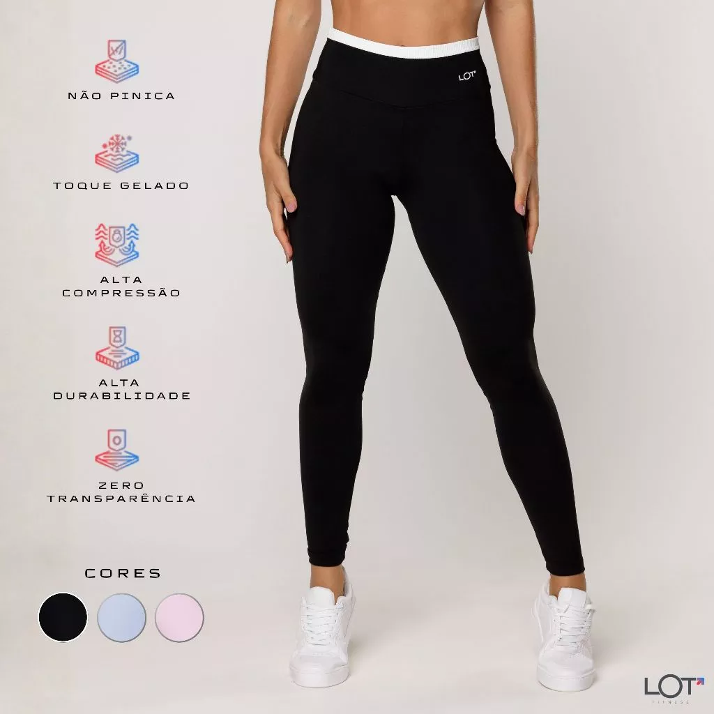 Calça Legging Academia Feminina Preta com cós Off White Fitness Poliamida Elevate — imagem 1