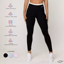 Calça Legging Academia Feminina Preta com cós Off White Fitness Poliamida Elevate