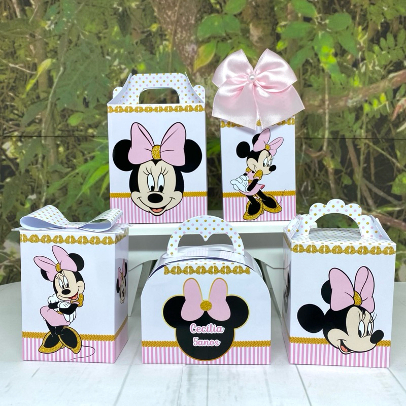 Caixinhas personalizados lembrancinhas aniversário Kit festa  Minnie rosa e dourado / MONTADO OU PEGUE E MONTE