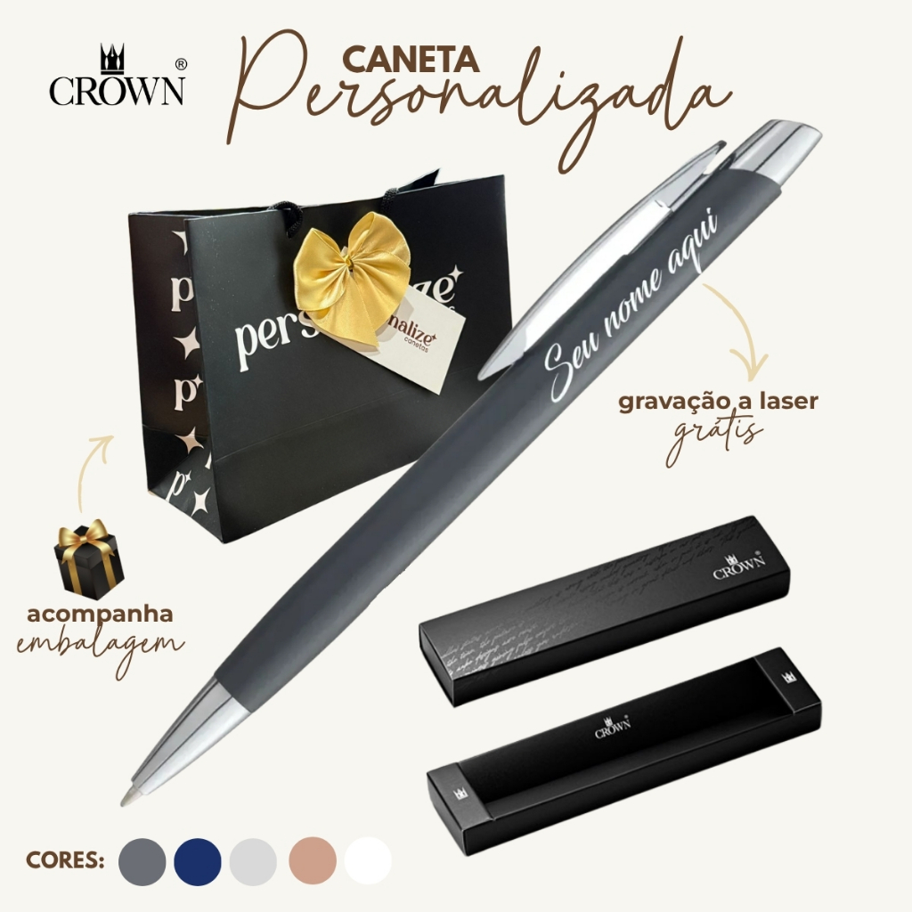 Caneta Crown Berna Esferográfica Personalizada Abertura Clique Nome Logo Símbolo Presente Elegante