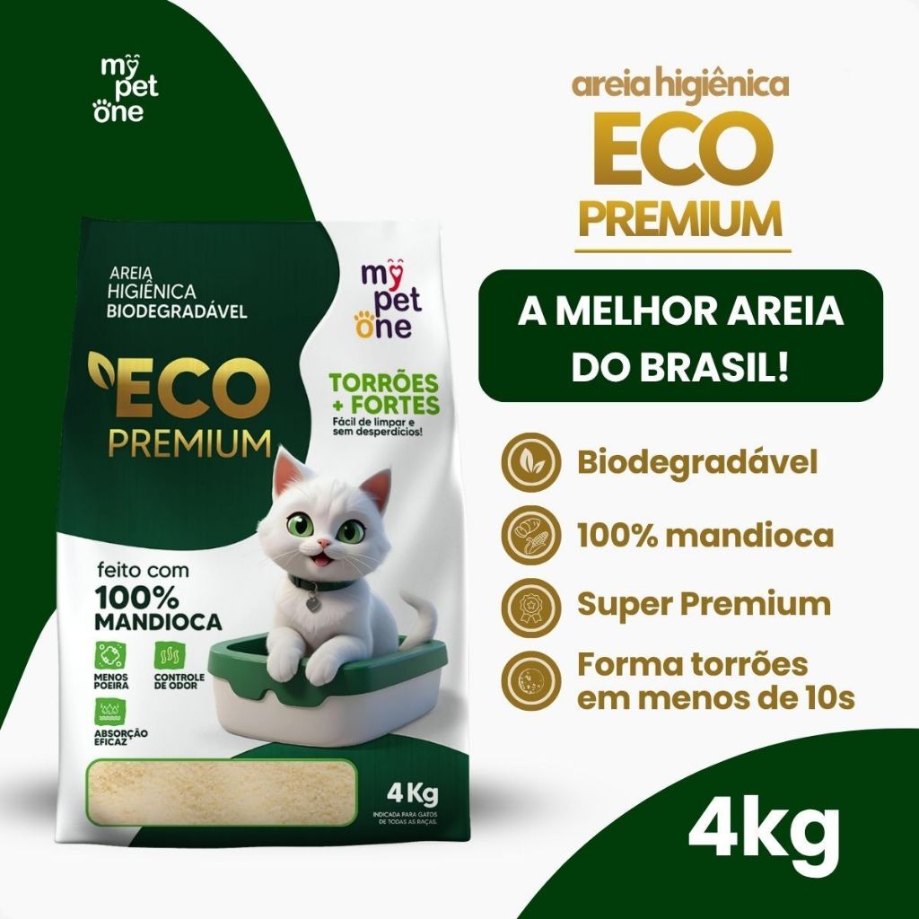 Areia Eco Premium Biodegradável 4kg Grãos Finos Mandioca - MyPetOne
