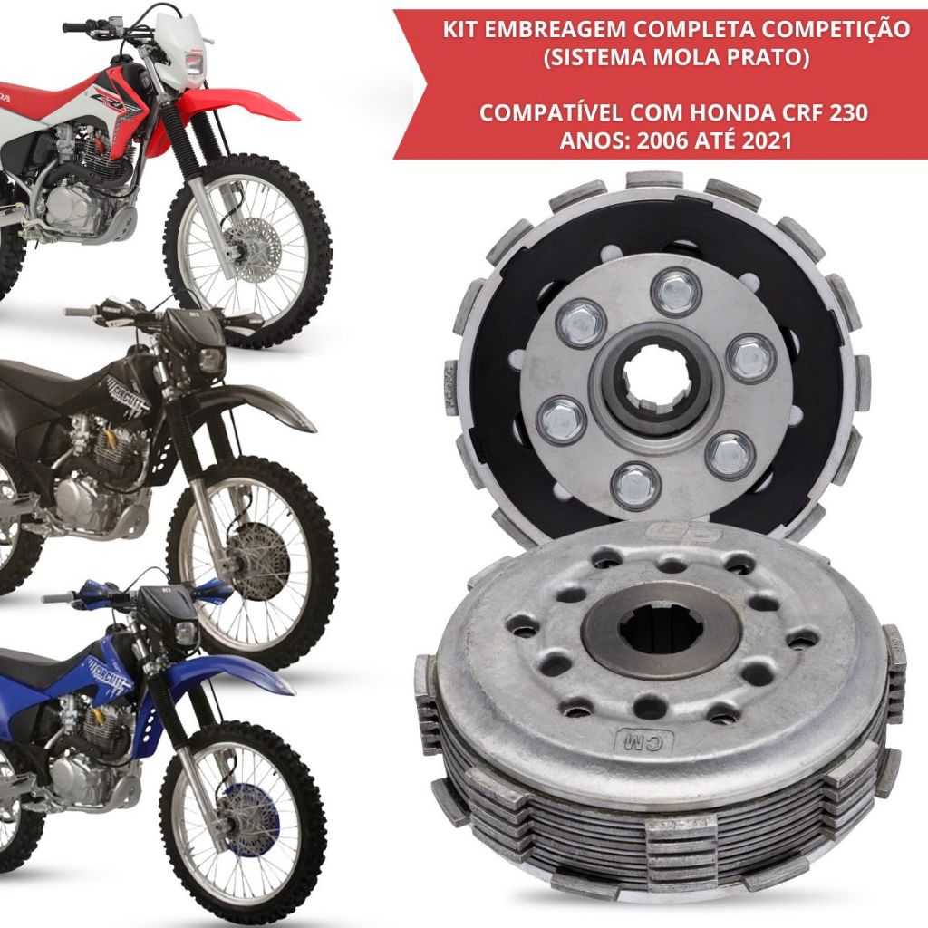 Embreagem Completa CRF 230 2006 a 2021 Competição Wheeling Racing Mola Prato Alta Performance Grau Trilha  GP7