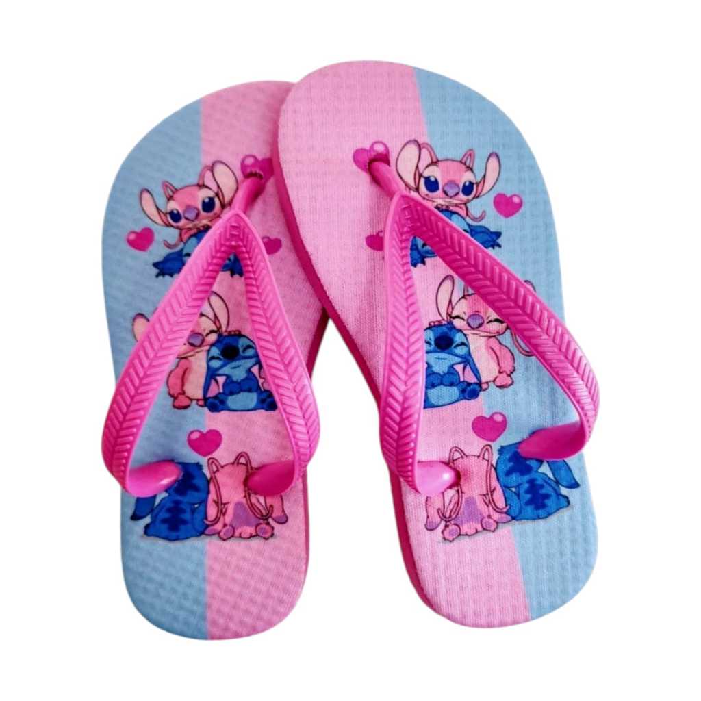 Chinelo Personalizado Stitch Rosa e Azul Desenho Infantil Feminino Estampado Menina