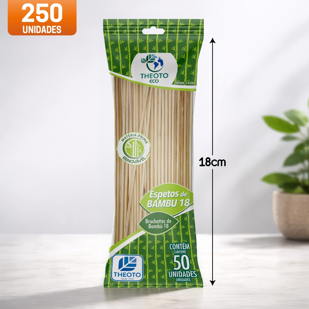 250 Palitos 18cm Bambu Churrasquinho Espetinho Theoto