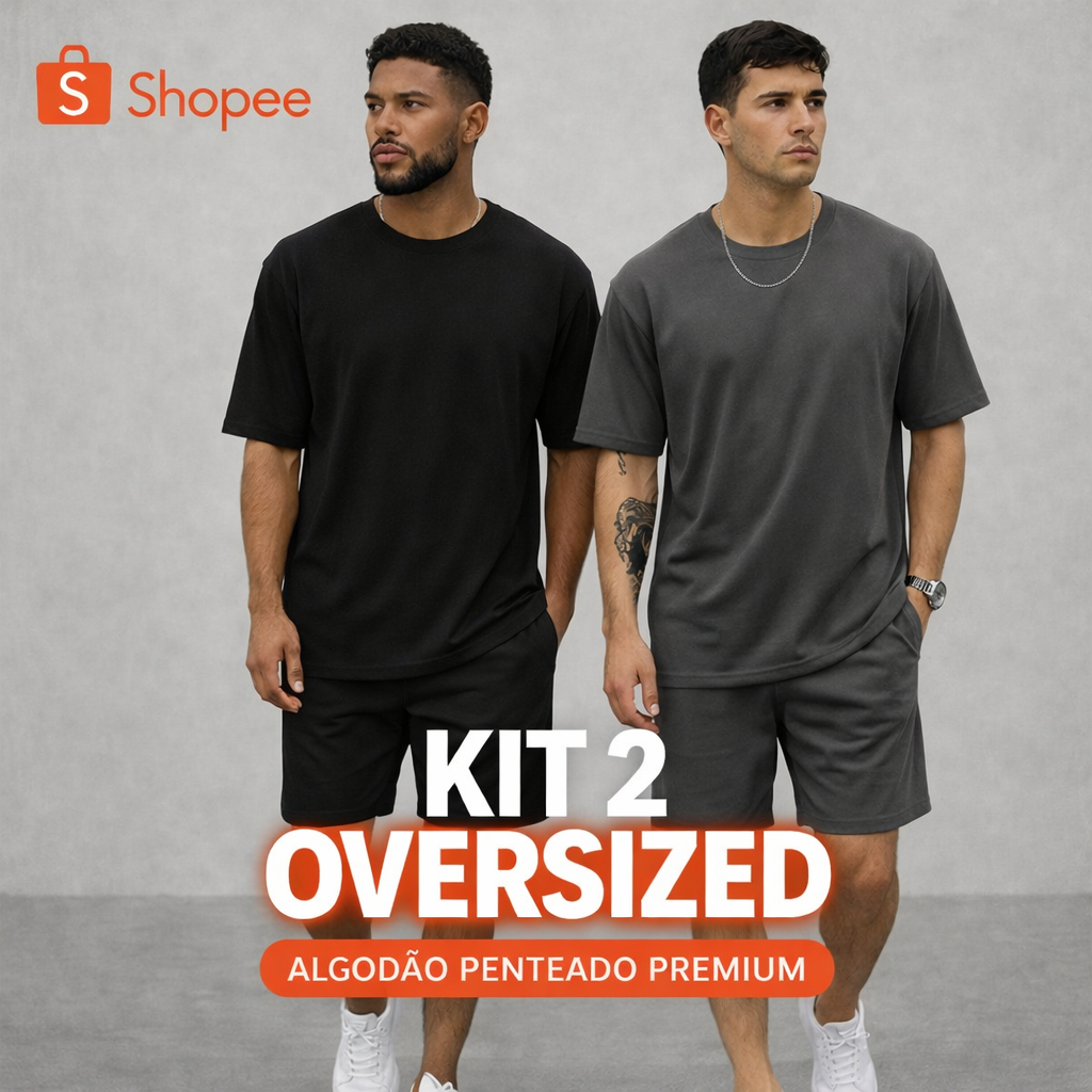 Kit 2 Camiseta Masculina Oversized Lisa Algodão Penteado Camisa Básica Streetwear
