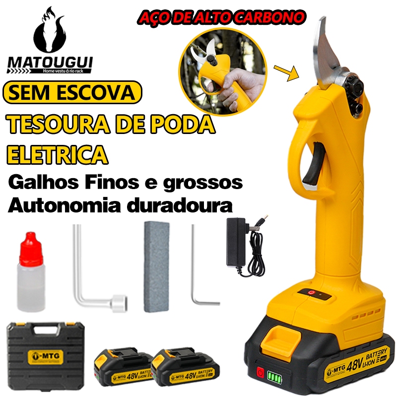Tesoura Elétrica de Poda 48V Profissional Kit Completo com 2 Baterias e Maleta Rígida