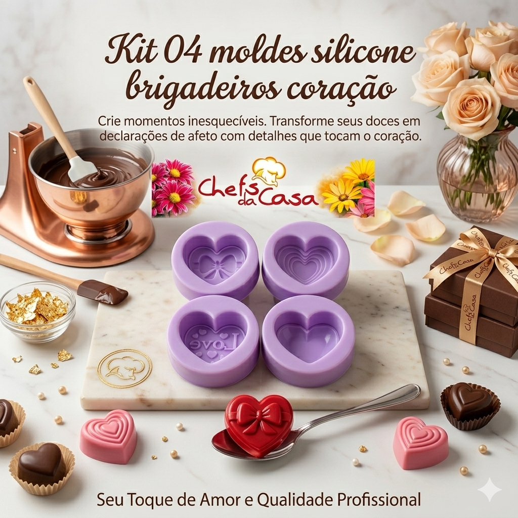 Kit 04 Moldes Silicone Brigadeiros Coração em Oferta na Shopee