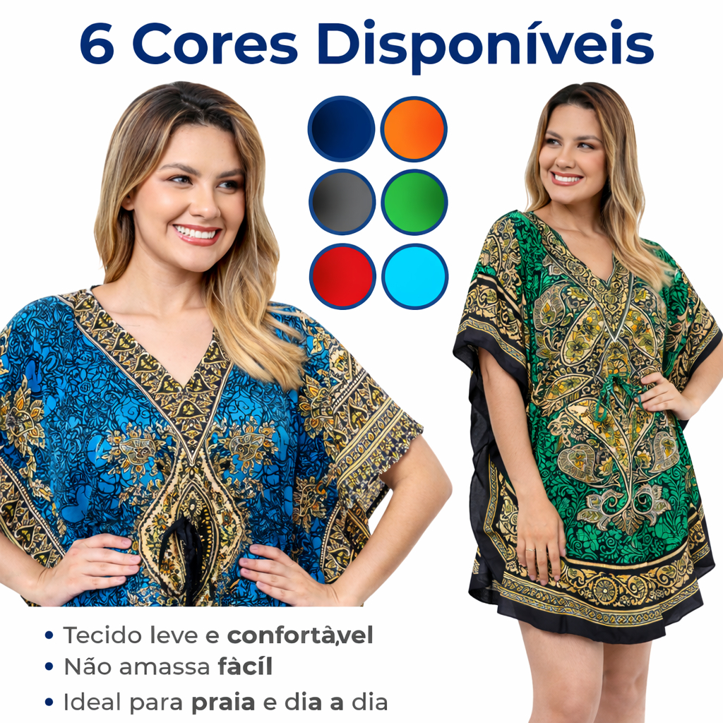 Vestido Curto Estampado Kaftan Cafta Estampas Incriveis Saida de Praia