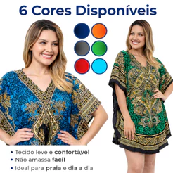 Vestido Curto Estampado Kaftan Cafta Estampas Incriveis Saida de Praia