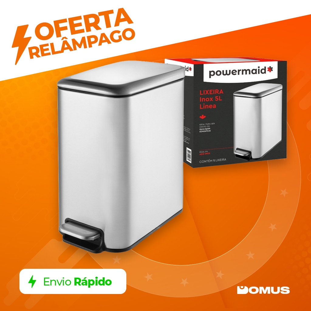 Lixeira Inox Línea 5L Com Pedal e Balde Removível Para Banheiro e Escritório Powermaid