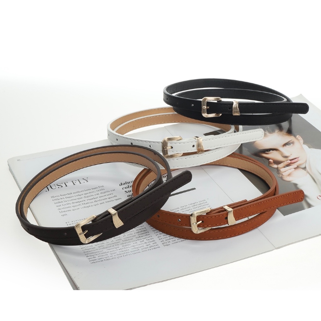 Cinto De Couro Feminino Coreano – Fino Preto Com Fivela De Pino De Liga Para Uso Diário