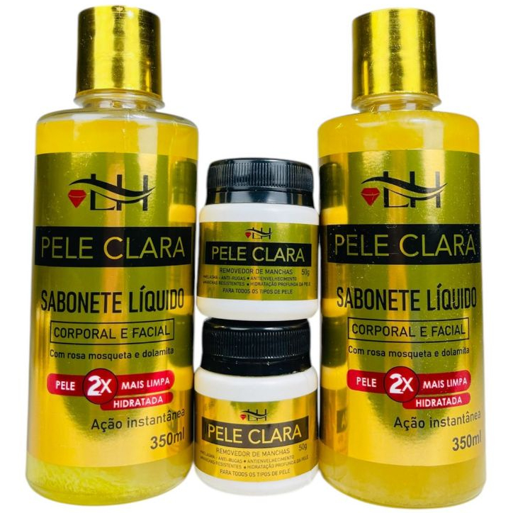 Kit Pele Clara com Sabonete Líquido e Pomada Pele Clara 4Un. Liss Hair - PARA TODOS OS TIPOS DE PELE