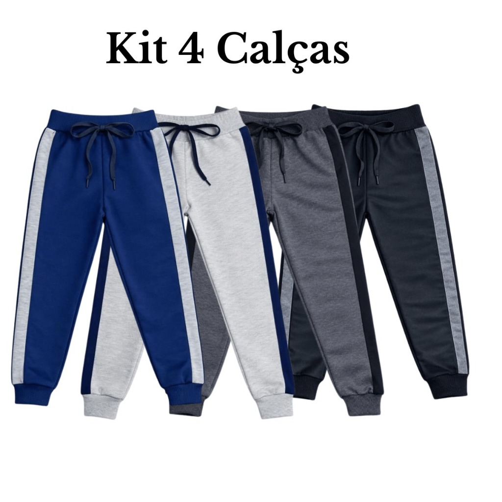 KIT CALÇA INFANTIL MOLETINHO LISTRADA – CONFORTO + ECONOMIA PARA O DIA  A DIA! 2 a 12 anos