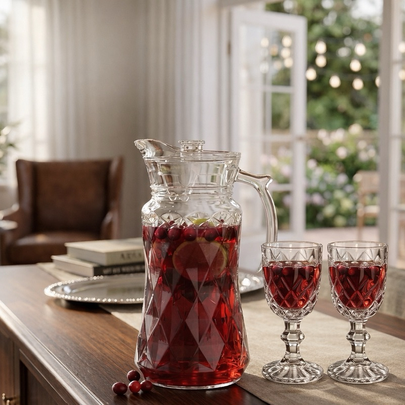 Jarra Diamante 1,8l Vidro Grande Cristalina Com Tampa Transparente Moderno Água Suco Mesa ...