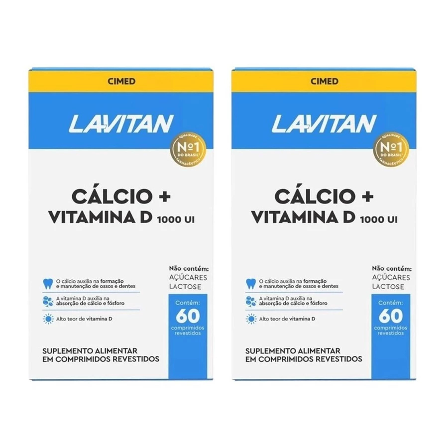 Kit com 2 Cálcio + Vitamina D 1000UI Lavitan De 60 Comprimidos