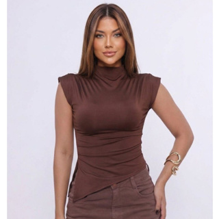 Blusa Básica Elegante Formal Assimétrica Com Gola Alta Dia a Dia Festas Confortável em Oferta na Shopee