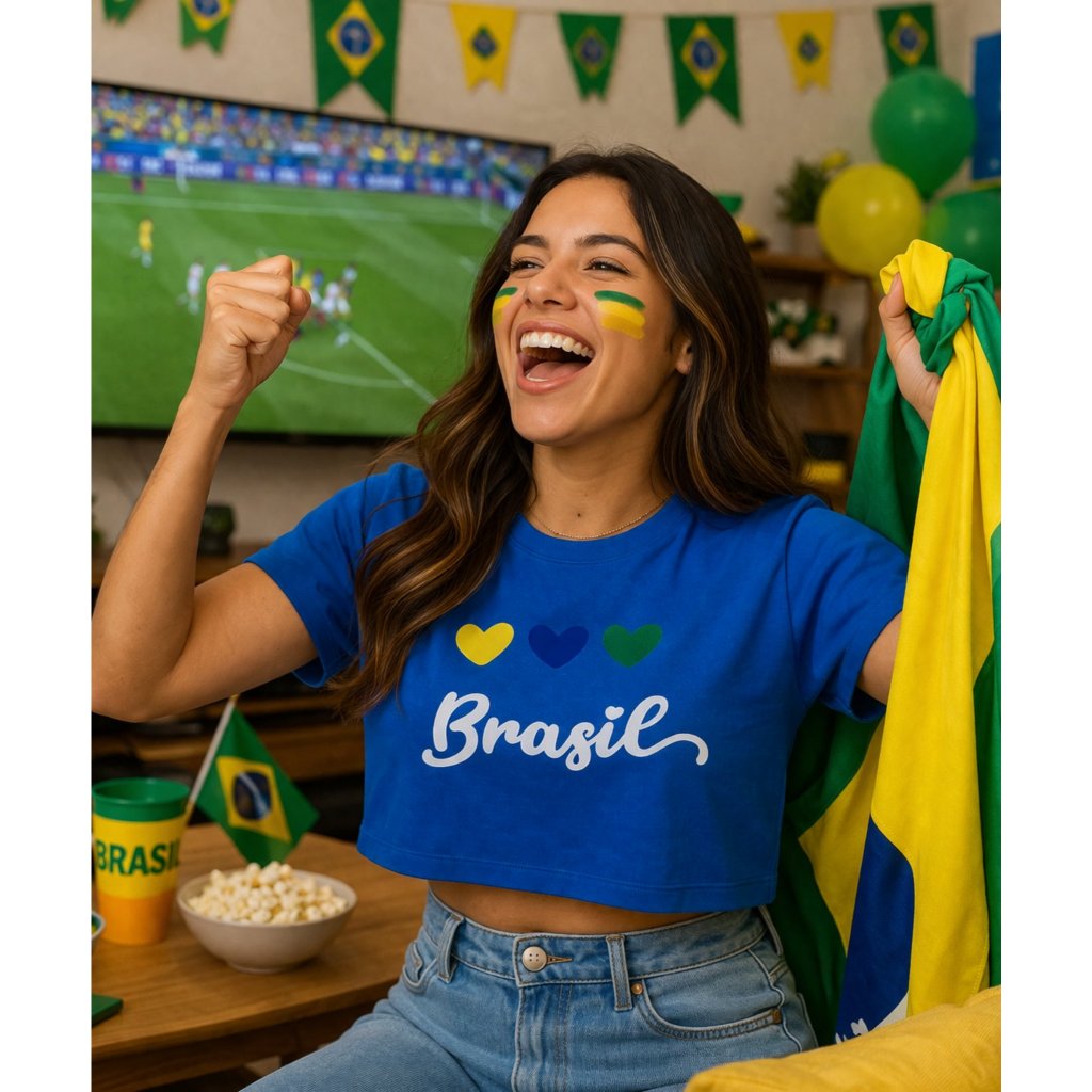 Cropped Feminino Estiloso Blusinha do Brasil Camiseta Torcida Confortável Moda Casual Tendência