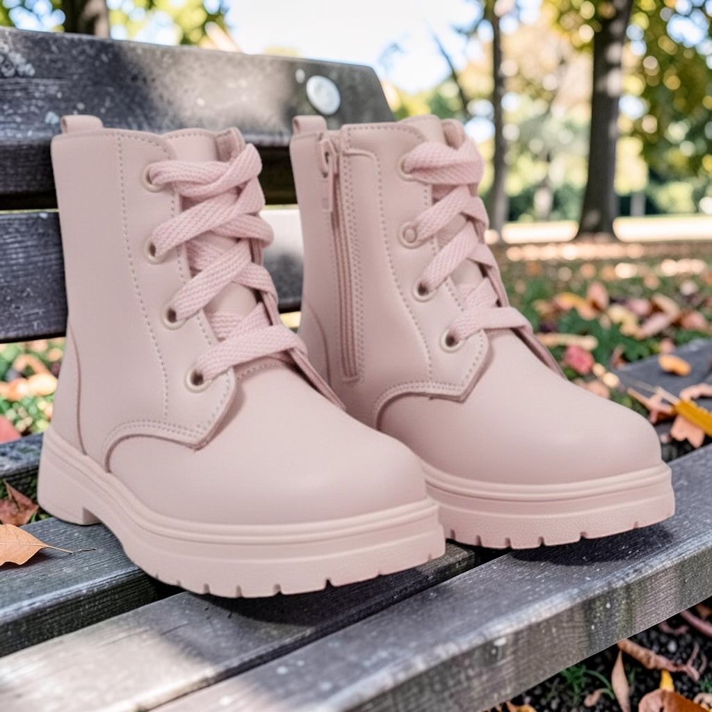 Bota Infantil Rosa Menina Coturno Leve Confortável Zíper Lateral Moda Kids (20 ao 27)