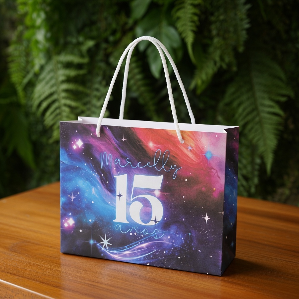PEGUE E MONTE - Sacolinha Personalizada 15 Anos | Lembrancinha | Aniversário 15 ANOS GALÁXIA ESPAÇO (20X16X6CM)