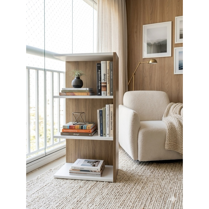 Detalhes do Estante de Livros Multiuso Amadeirada 4 Nichos Design Moderno Sala e Quarto Medidas 85x40 Organizadora Vertical Luxo