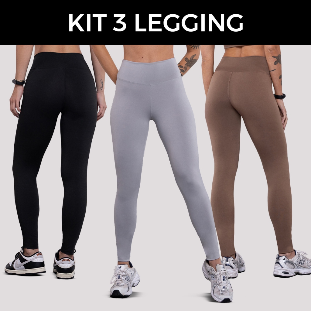 Kit 3 calças legging fitness feminino academia  treino alta compressão Encanto -Modelagem Slim