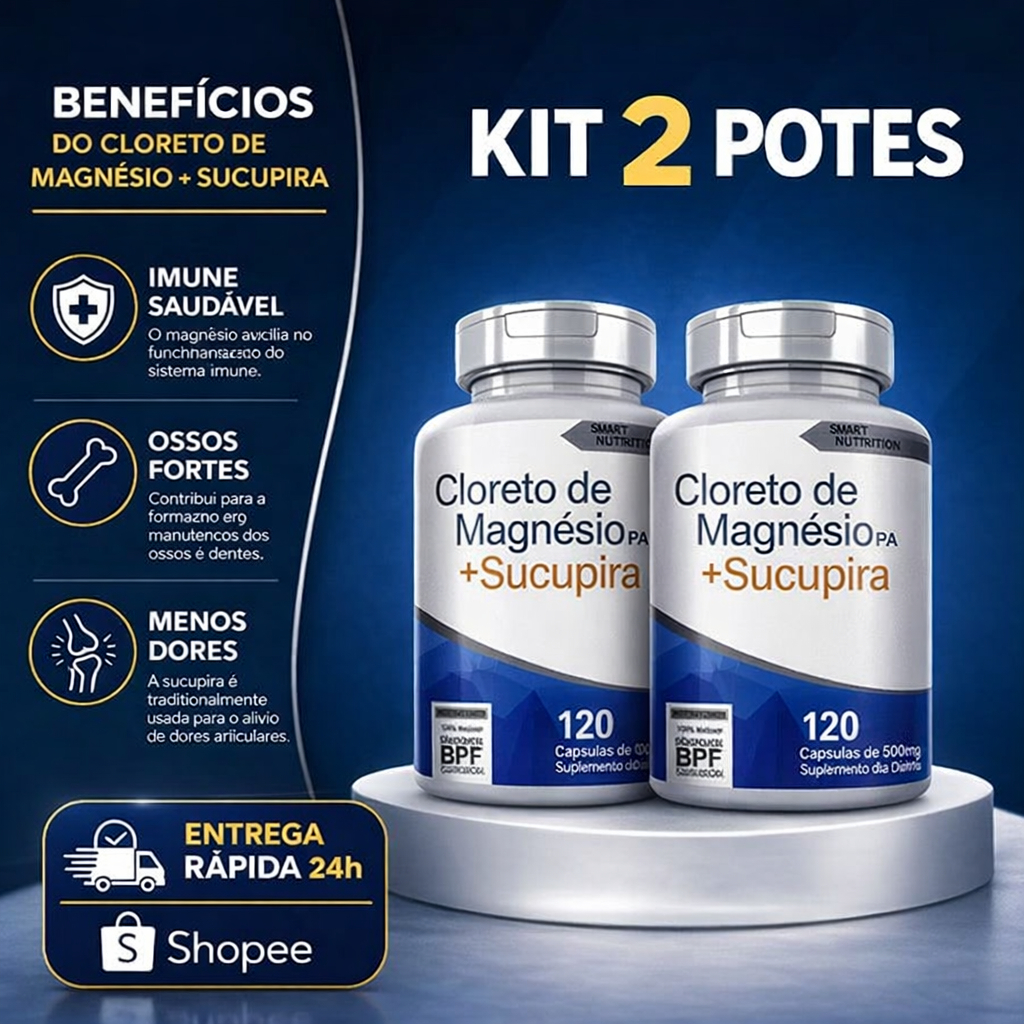 Kit 2 Cloreto de Magnésio P.A + Sucupira 500mg 120 Cápsulas Suplemento Alimentar 4 Elementos em Oferta na Shopee