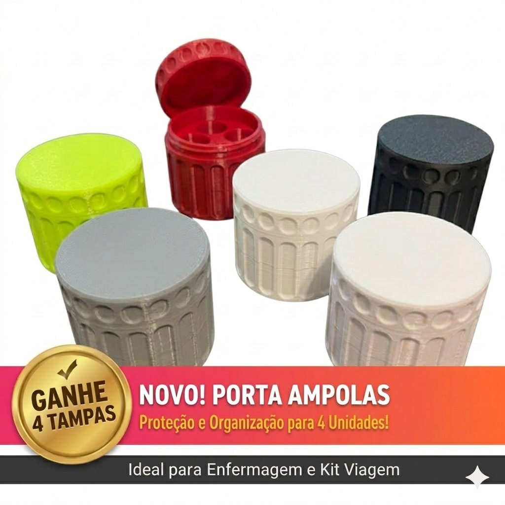 Estojo Protetor Case Porta Ampola Vacina 3ml a 5ml  - Organizador 4 Ampolas + 4 Tampas Cortesia