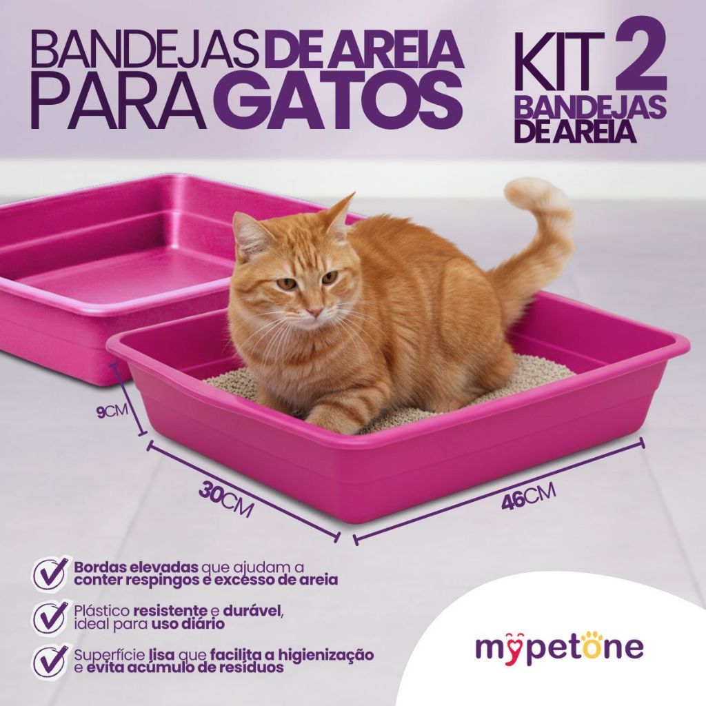 Kit com 2 Bandeja de Areia Higiênica Simples Rosa para Gatos