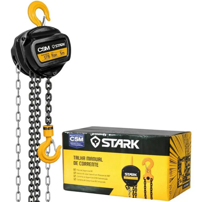 Talha Manual 2 Tonelada CSM Stark ST25 Corrente 5m Gancho 360° Profissional