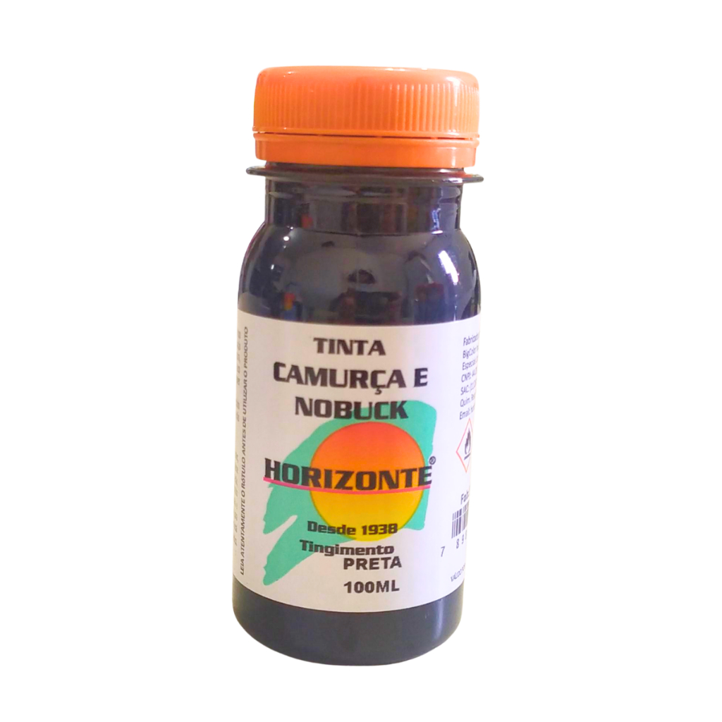 Tinta para Camurça e Nobuck 100ml horizonte cor preta Revitaliza Cor Desbotada Alta Cobertura Fácil Aplicação