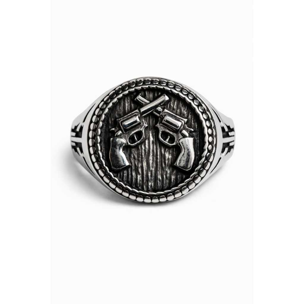 Anel Joia Aço Inox Masculino Revolver 38 Alto Relevo Colecionador Polícia Cac Moto Club Não Enferruja/Não Oxida