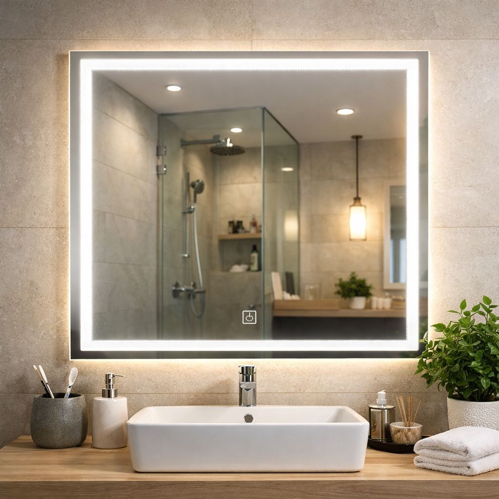 Espelho LED 80x80 Jateado Iluminado Para Banheiro Luxo Bivolt - Cores