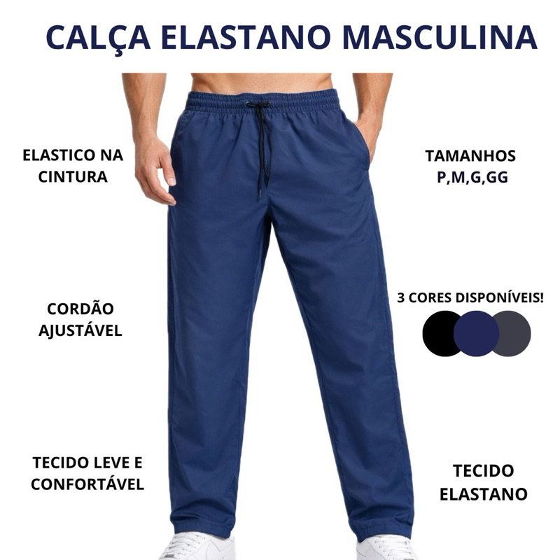 Calça Masculina Elastano Confortável Leve reta com cadarço na cintura esporte academia futebol treino praia lazer
