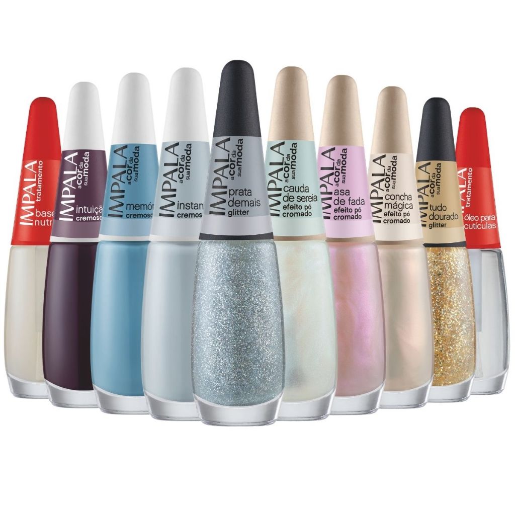 Kit 10 Esmalte Impala Efeito Pó Cromado, Glitter e Tratamento A Cor Da Sua Moda 7 Nova Coleção