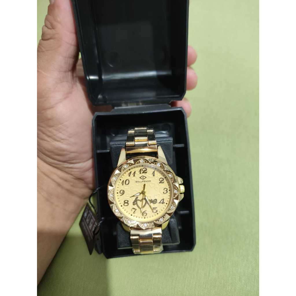 Relógio Feminino Dourado Relógio De Banda De Aço Relógio De Quartzo Bollfendo Prova D'agua Relógio De Mulher Presentes