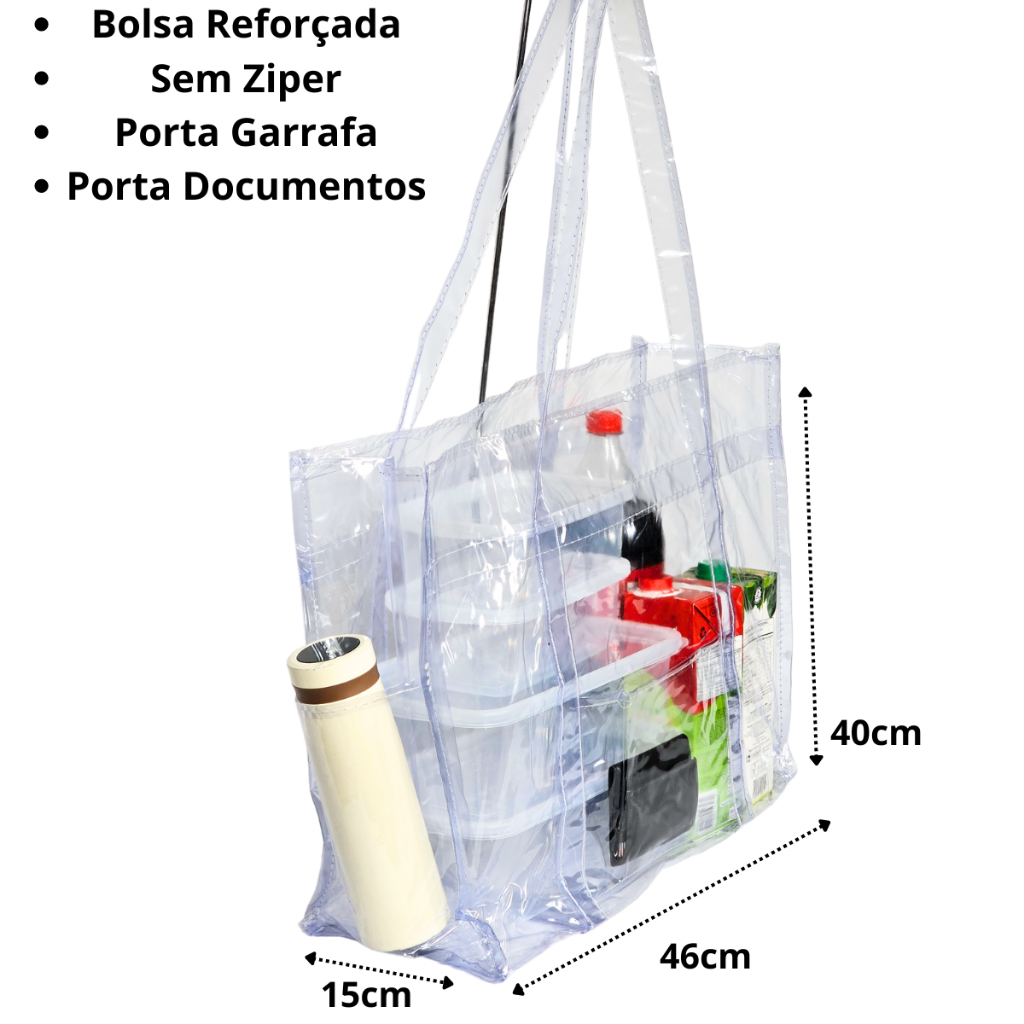 Sacola Transparente Bolsa Jumbo SEM ZÍPER Cristal PVC Penitenciaria Club Piscina Praia